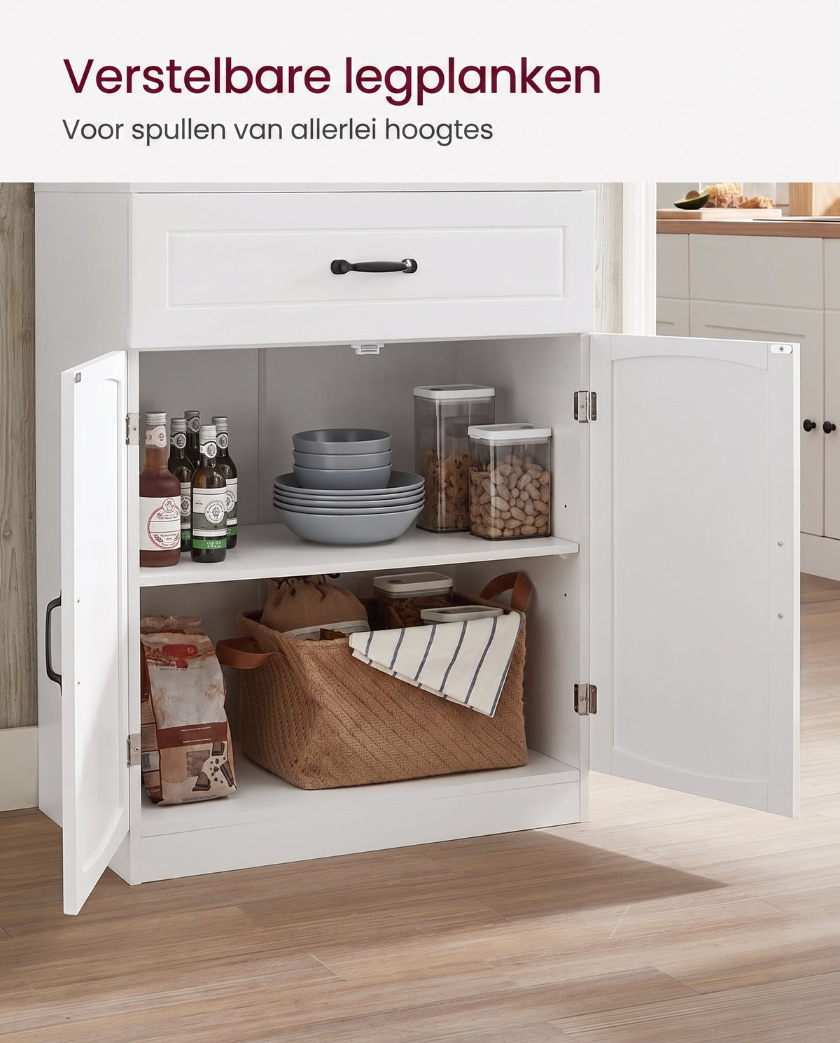 Keukenkast met Glazen Deuren, Verstelbare Planken en Lade, 73 x 180 cm