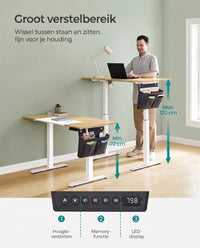 Elektrisch Zit-Sta Bureau met Gesplitst Blad, Stoffen Zak en 4 Geheugenstanden