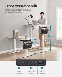 Elektrisch Zit-Sta Bureau met Gesplitst Blad, Stoffen Zak en 4 Geheugenstanden