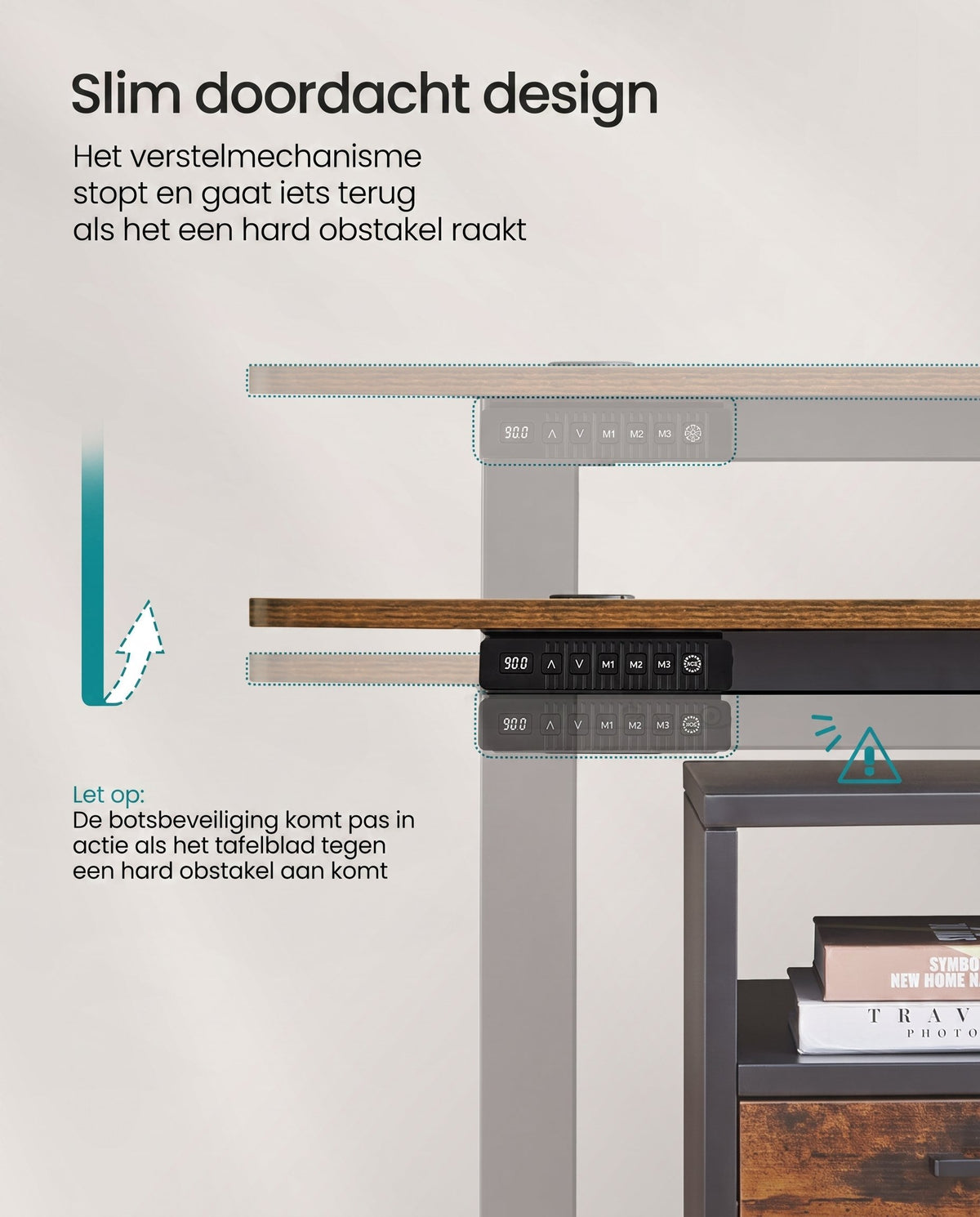 Elektrisch Zit-Sta Bureau met Gesplitst Blad, Stoffen Zak en 4 Geheugenstanden