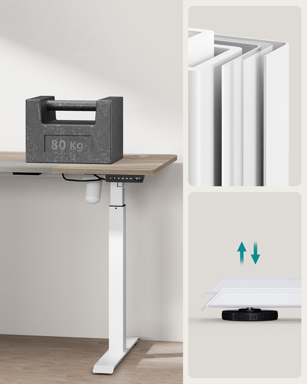 Elektrisch Zit-Sta Bureau met Gesplitst Blad, Stoffen Zak en 4 Geheugenstanden