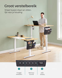 Elektrisch Zit-Sta Bureau met Gesplitst Blad, Stoffen Zak en 4 Geheugenstanden