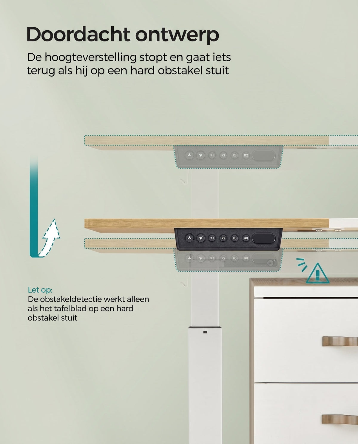 Elektrisch Zit-Sta Bureau met Gesplitst Blad, Stoffen Zak en 4 Geheugenstanden