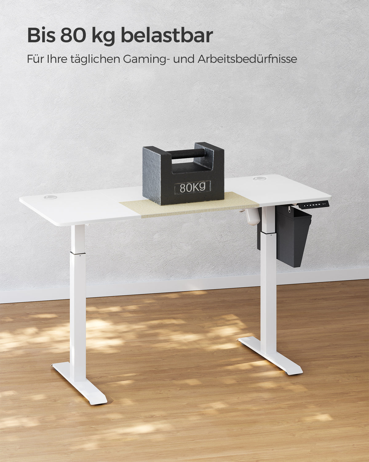 Elektrisch Zit-Sta Bureau met Gesplitst Blad, Stoffen Zak en 4 Geheugenstanden