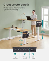 Elektrisch Zit-Sta Bureau met 2 Stopcontacten en 3 Haken, 70 x 160 cm