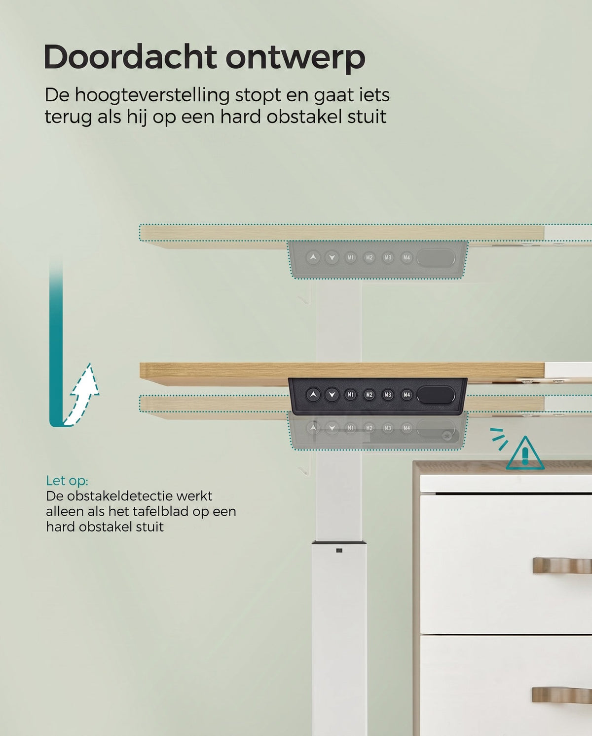 Elektrisch Zit-Sta Bureau met 2 Stopcontacten en 3 Haken, 70 x 160 cm