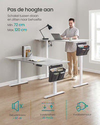 Elektrisch Zit-Sta Bureau met 2 Stopcontacten en 3 Haken, 70 x 160 cm