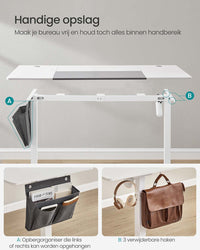 Elektrisch Zit-Sta Bureau met 2 Stopcontacten en 3 Haken, 70 x 160 cm