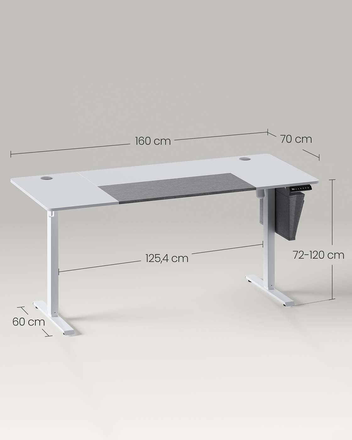 Elektrisch Zit-Sta Bureau met 2 Stopcontacten en 3 Haken, 70 x 160 cm