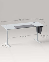 Elektrisch Zit-Sta Bureau met 2 Stopcontacten en 3 Haken, 70 x 160 cm