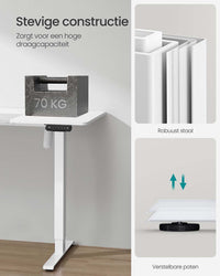 Elektrisch Zit-Sta Bureau met 2 Stopcontacten en 3 Haken, 70 x 160 cm