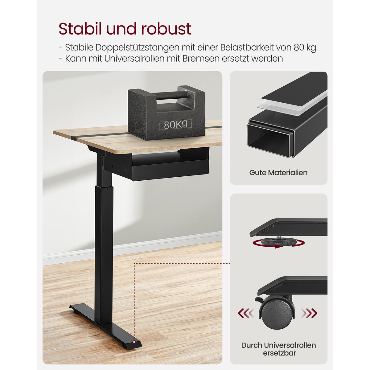 Elektrisch Zit-Sta Bureau met Stopcontact en Lade, 4 Geheugenstanden