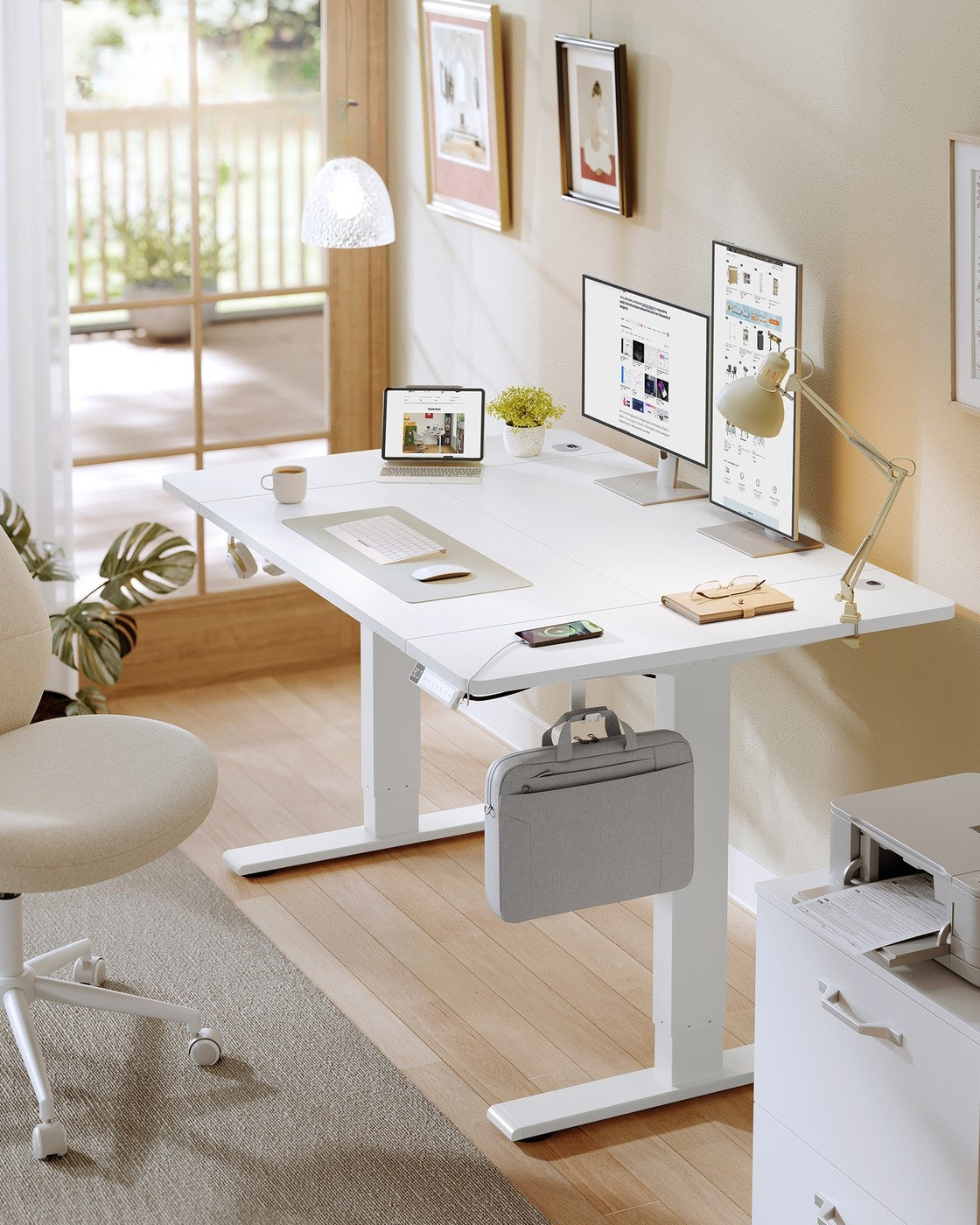 Elektrisch Zit-Sta Bureau met USB-C Snellader en Plank voor Stekkerdoos, 80 cm Diep