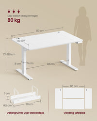 Elektrisch Zit-Sta Bureau met USB-C Snellader en Plank voor Stekkerdoos, 80 cm Diep