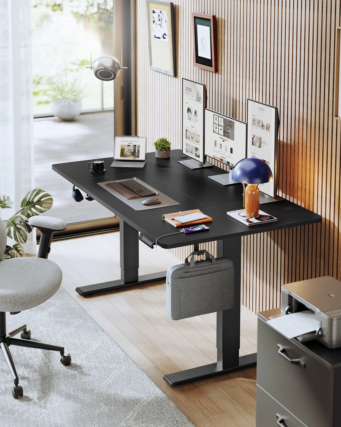 Elektrisch Zit-Sta Bureau met USB-C Snellader en Plank voor Stekkerdoos, 80 cm Diep