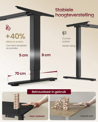 Elektrisch Zit-Sta Bureau met USB-C Snellader en Plank voor Stekkerdoos, 80 cm Diep