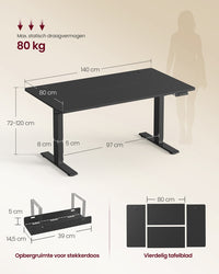 Elektrisch Zit-Sta Bureau met USB-C Snellader en Plank voor Stekkerdoos, 80 cm Diep