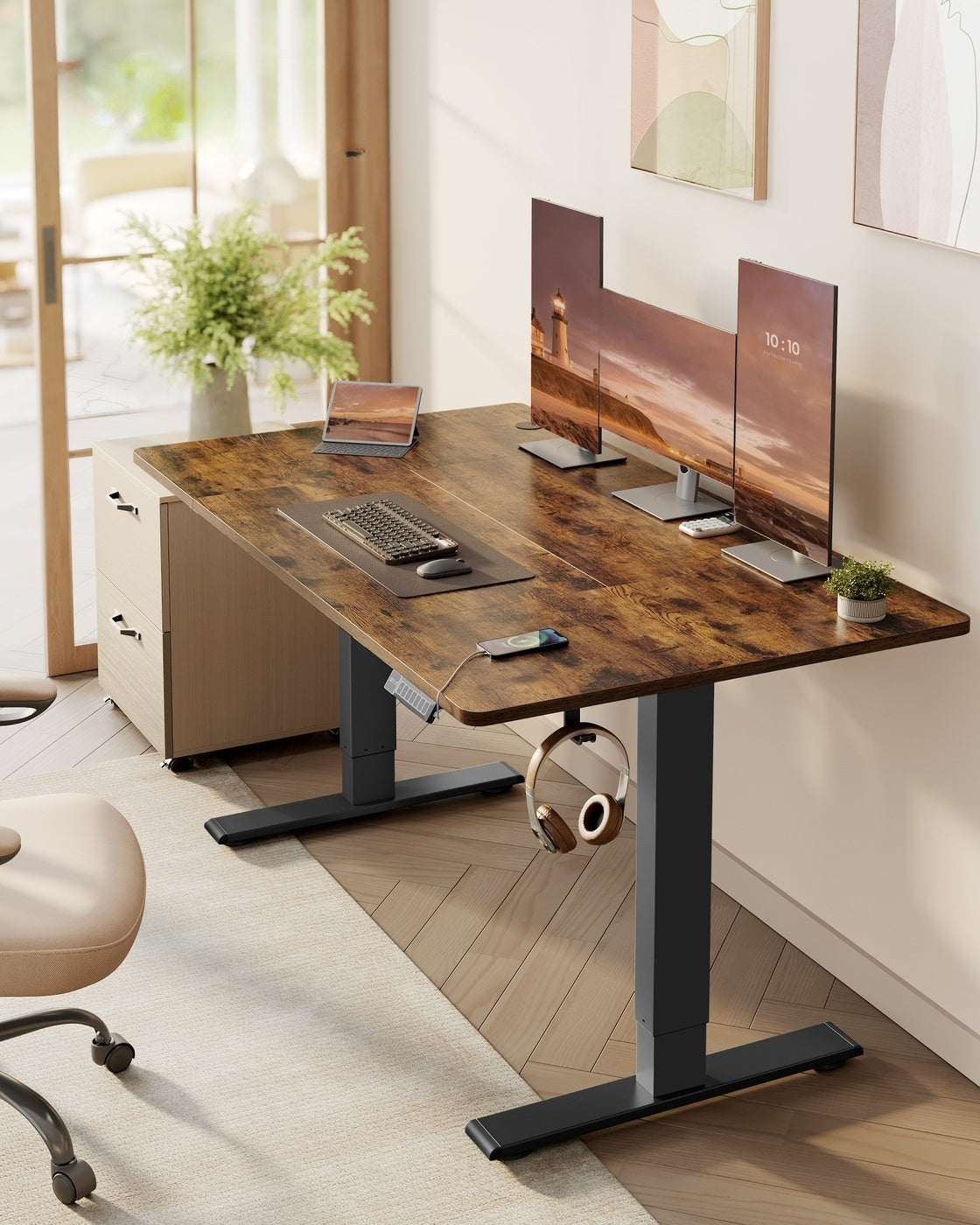 Elektrisch Zit-Sta Bureau met USB-C Snellader en Plank voor Stekkerdoos, 80 cm Diep