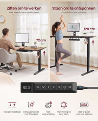 Elektrisch Zit-Sta Bureau met USB-C Snellader en Plank voor Stekkerdoos, 80 cm Diep