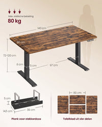 Elektrisch Zit-Sta Bureau met USB-C Snellader en Plank voor Stekkerdoos, 80 cm Diep
