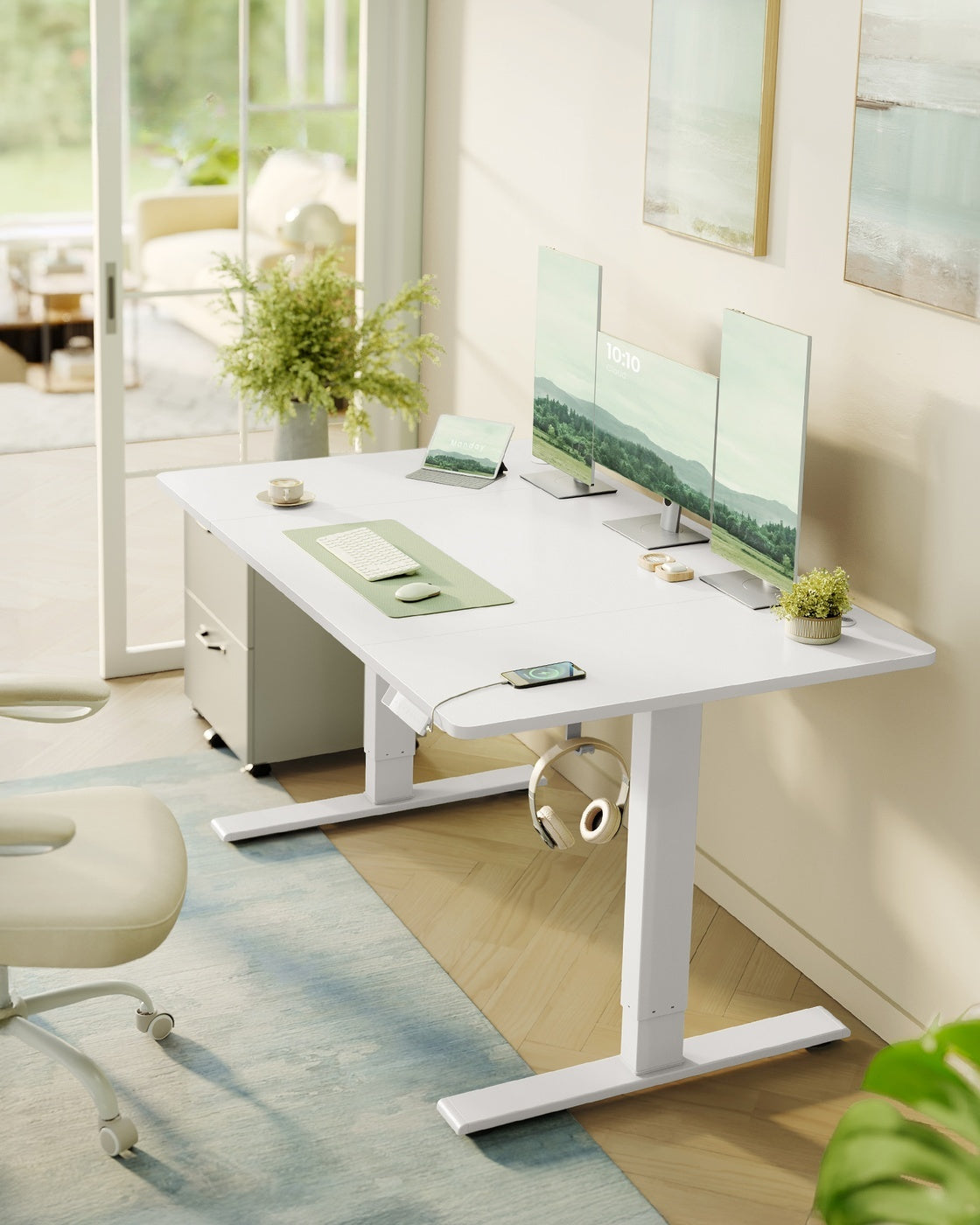Elektrisch Zit-Sta Bureau met USB-C Snellader en Plank voor Stekkerdoos, 80 cm Diep