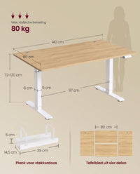 Elektrisch Zit-Sta Bureau met USB-C Snellader en Plank voor Stekkerdoos, 80 cm Diep