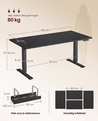 Elektrisch Zit-Sta Bureau met USB-C Snellader en Plank voor Stekkerdoos, 80 cm Diep