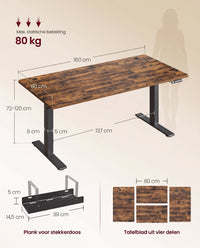 Elektrisch Zit-Sta Bureau met USB-C Snellader en Plank voor Stekkerdoos, 80 cm Diep