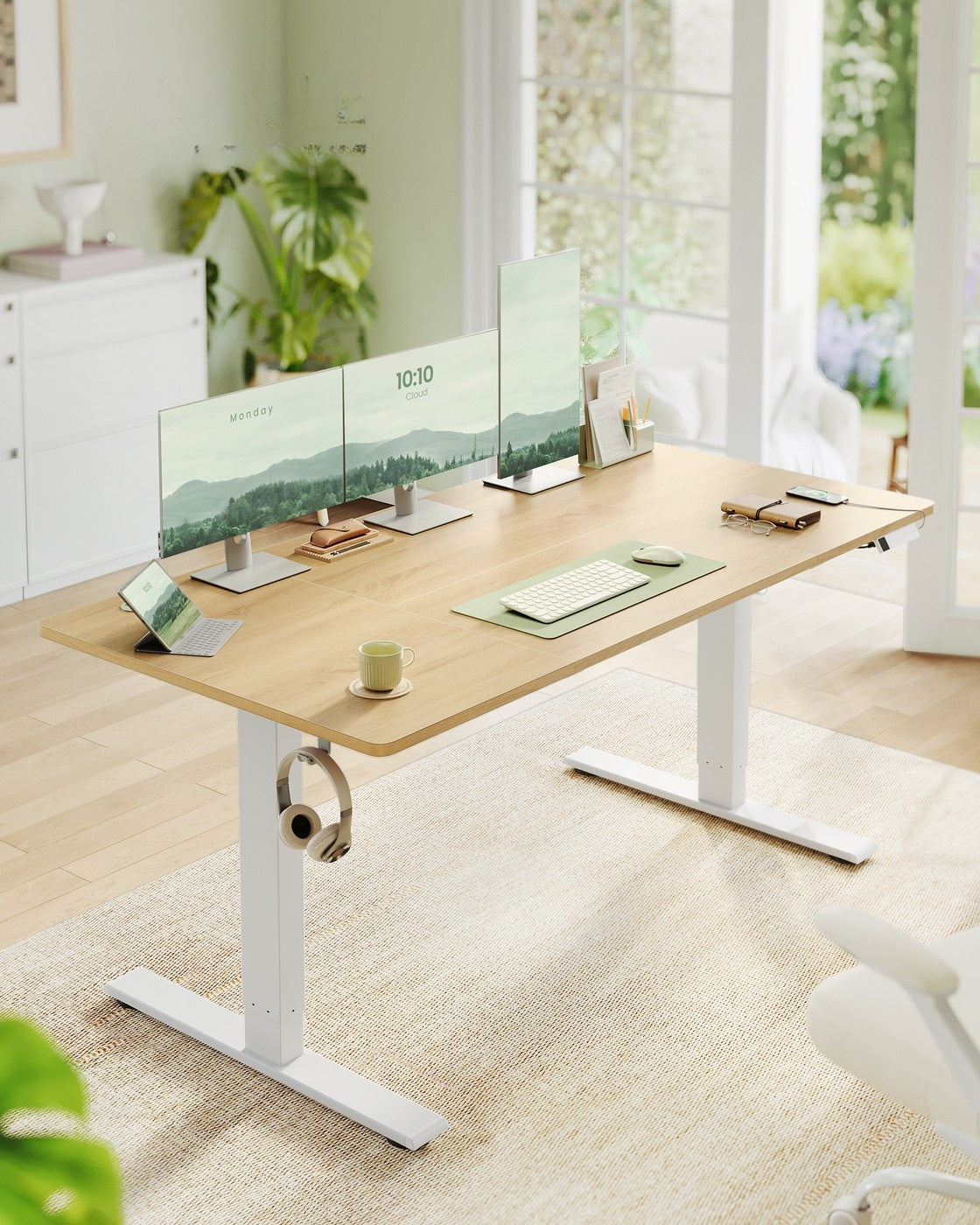 Elektrisch Zit-Sta Bureau met USB-C Snellader en Plank voor Stekkerdoos, 80 cm Diep