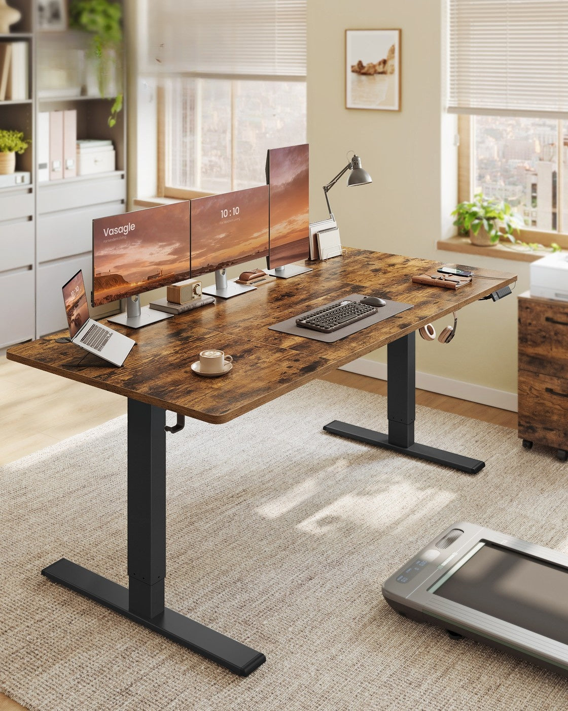 Elektrisch Zit-Sta Bureau met USB-C Snellader en Plank voor Stekkerdoos, 80 cm Diep