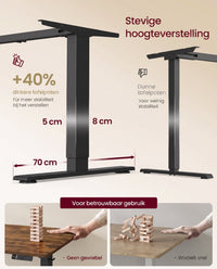 Elektrisch Zit-Sta Bureau met USB-C Snellader en Plank voor Stekkerdoos, 80 cm Diep