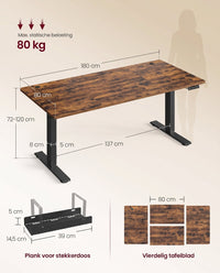 Elektrisch Zit-Sta Bureau met USB-C Snellader en Plank voor Stekkerdoos, 80 cm Diep