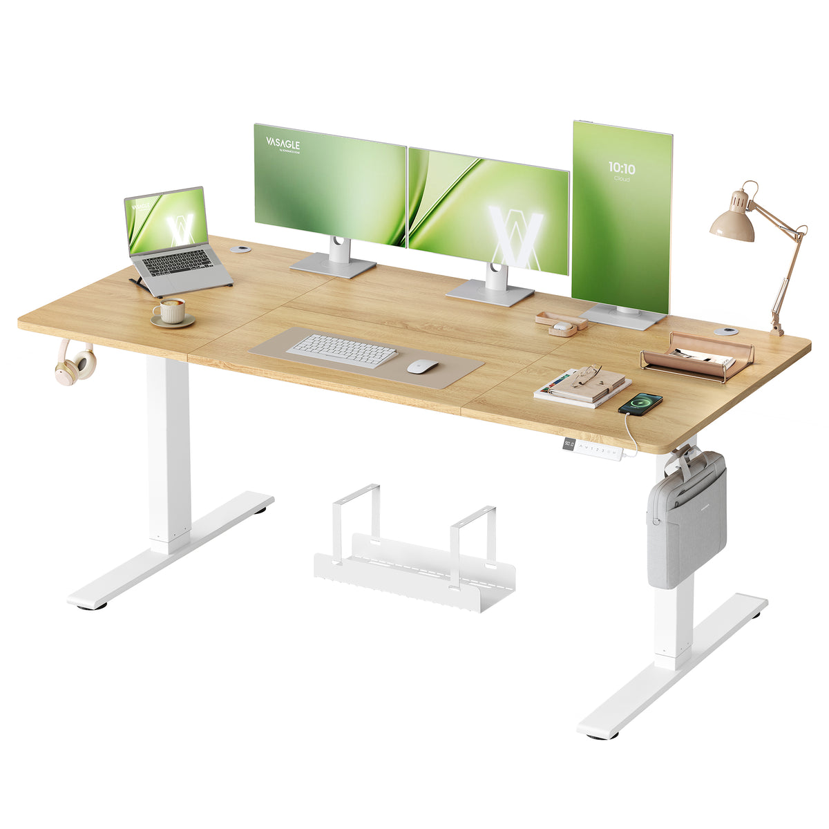 Elektrisch Zit-Sta Bureau met USB-C Snellader en Plank voor Stekkerdoos, 80 cm Diep