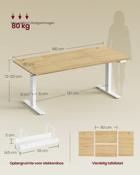 Elektrisch Zit-Sta Bureau met USB-C Snellader en Plank voor Stekkerdoos, 80 cm Diep