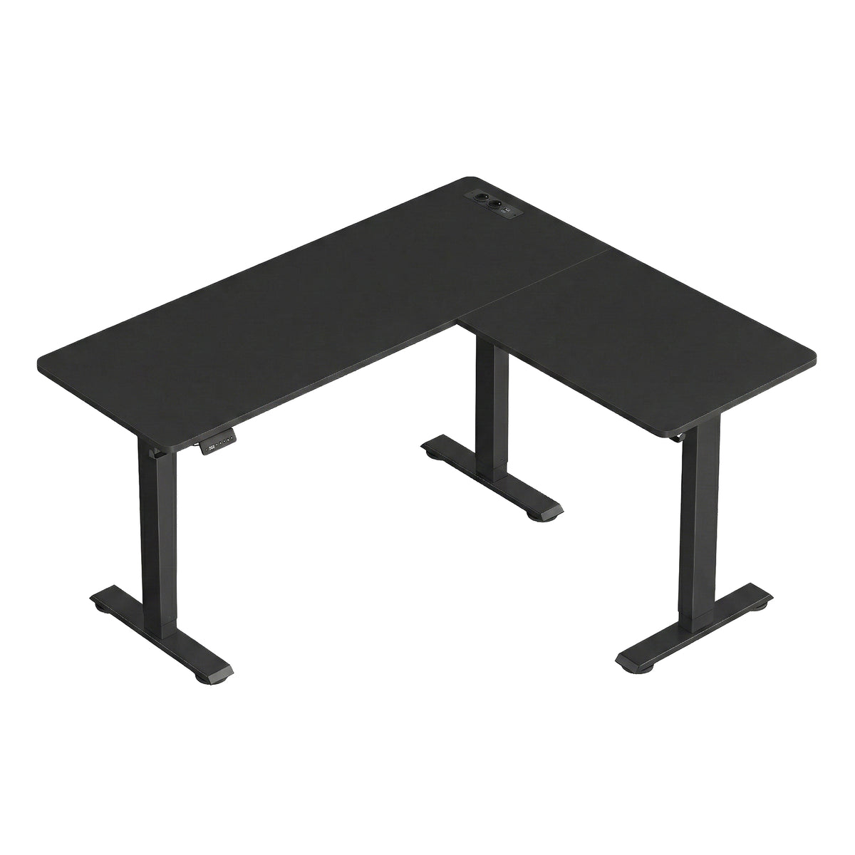 Elektrisch Zit-Sta Hoekbureau met Stopcontacten en Wielen, 160 x 140 cm