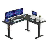 Elektrisch Zit-Sta Hoekbureau met Stopcontacten en Wielen, 160 x 140 cm