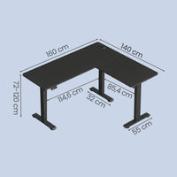 Elektrisch Zit-Sta Hoekbureau met Stopcontacten en Wielen, 160 x 140 cm