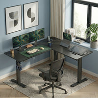 Elektrisch Zit-Sta Hoekbureau met Stopcontacten en Wielen, 160 x 140 cm