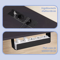 Elektrisch Zit-Sta Hoekbureau met Stopcontacten en Wielen, 160 x 140 cm