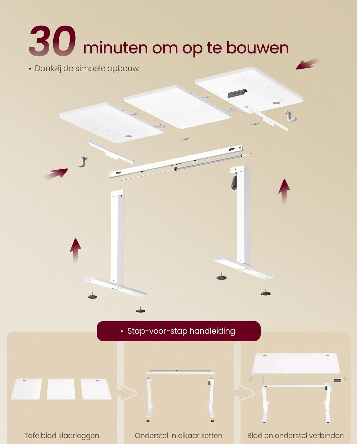 Elektrisch Zit-Sta Bureau met Zitherinnering, 4 Geheugenstanden en 2 Haken
