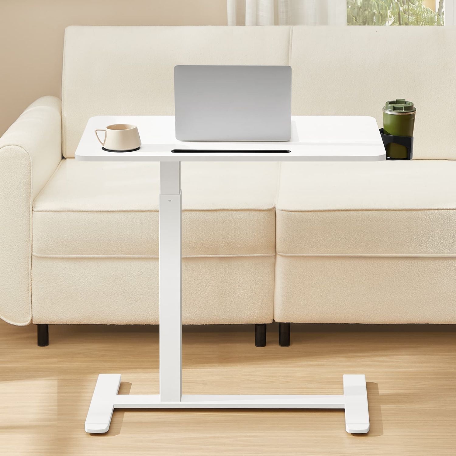 Mobiele Bijzettafel met Verstelbare Hoogte en Bekerhouders, 70x40 cm