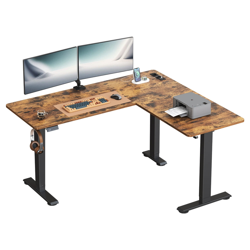Elektrisch Zit-Sta Hoekbureau met Stopcontacten en Wielen, 160 x 140 cm