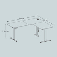 Elektrisch Zit-Sta Hoekbureau met Stopcontacten en Wielen, 160 x 140 cm