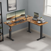 Elektrisch Zit-Sta Hoekbureau met Stopcontacten en Wielen, 160 x 140 cm