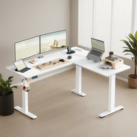 Elektrisch Zit-Sta Hoekbureau met Stopcontacten en Wielen, 160 x 140 cm