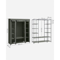 Stoffen Kledingkast met 12 Planken, Kledingroede en 3 Roldeuren, 150 x 45 x 175 cm