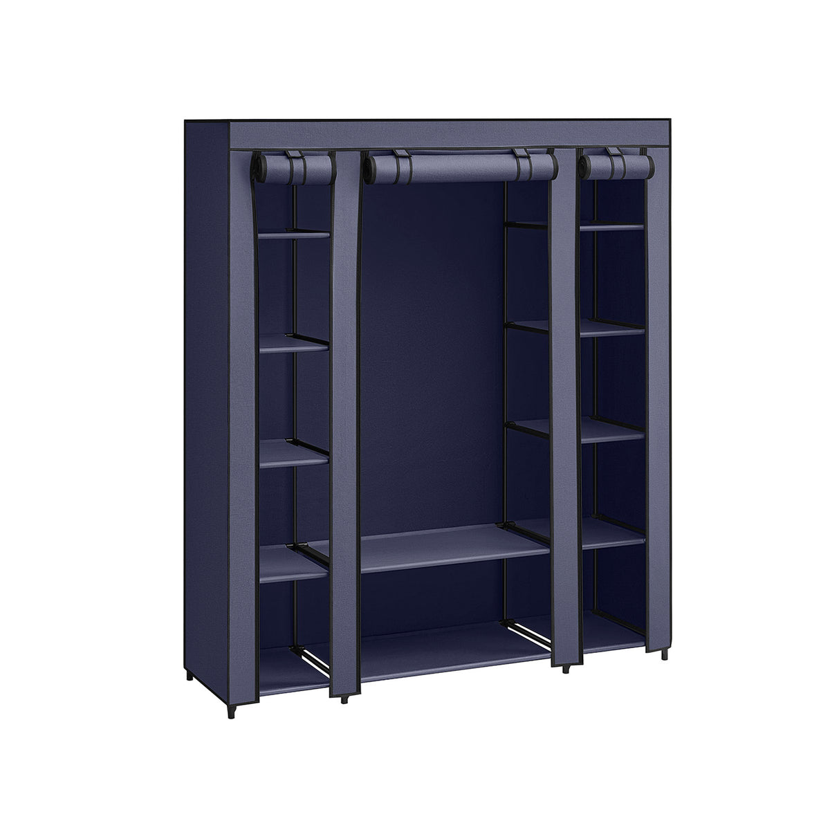 Stoffen Kledingkast met 12 Planken, Kledingroede en 3 Roldeuren, 150 x 45 x 175 cm