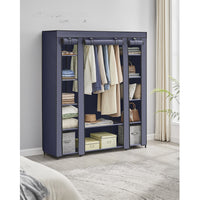 Stoffen Kledingkast met 12 Planken, Kledingroede en 3 Roldeuren, 150 x 45 x 175 cm