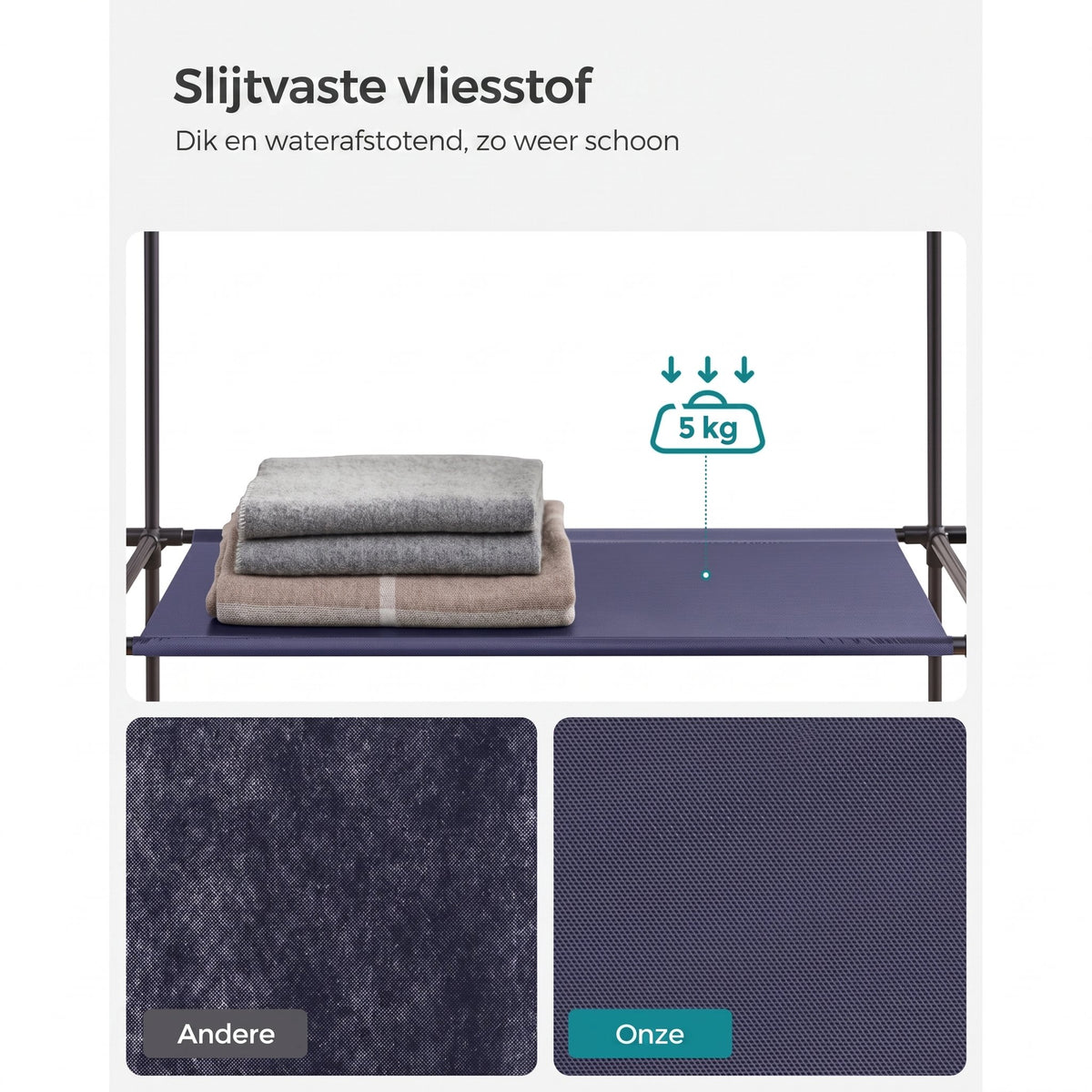 Stoffen Kledingkast met 12 Planken, Kledingroede en 3 Roldeuren, 150 x 45 x 175 cm