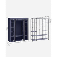 Stoffen Kledingkast met 12 Planken, Kledingroede en 3 Roldeuren, 150 x 45 x 175 cm